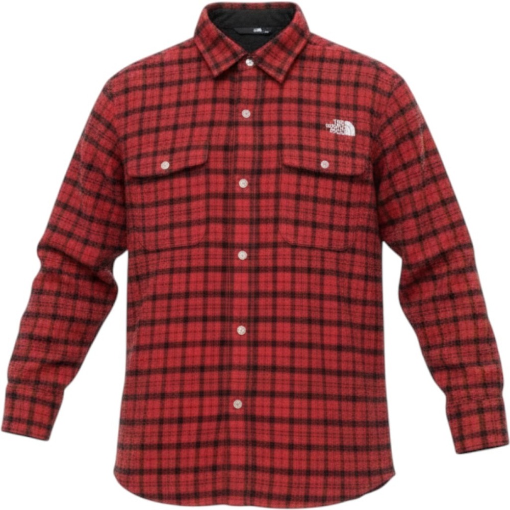 The North Face Plaid Flannel Shirt Mens Medium Red Black Snap Button Long Sleeve